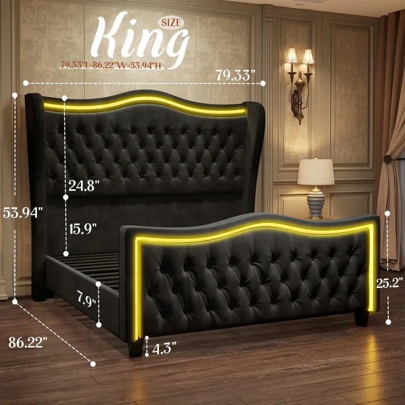 Platform Bed Frame Featuring Integrated LED Lighting Queen/King