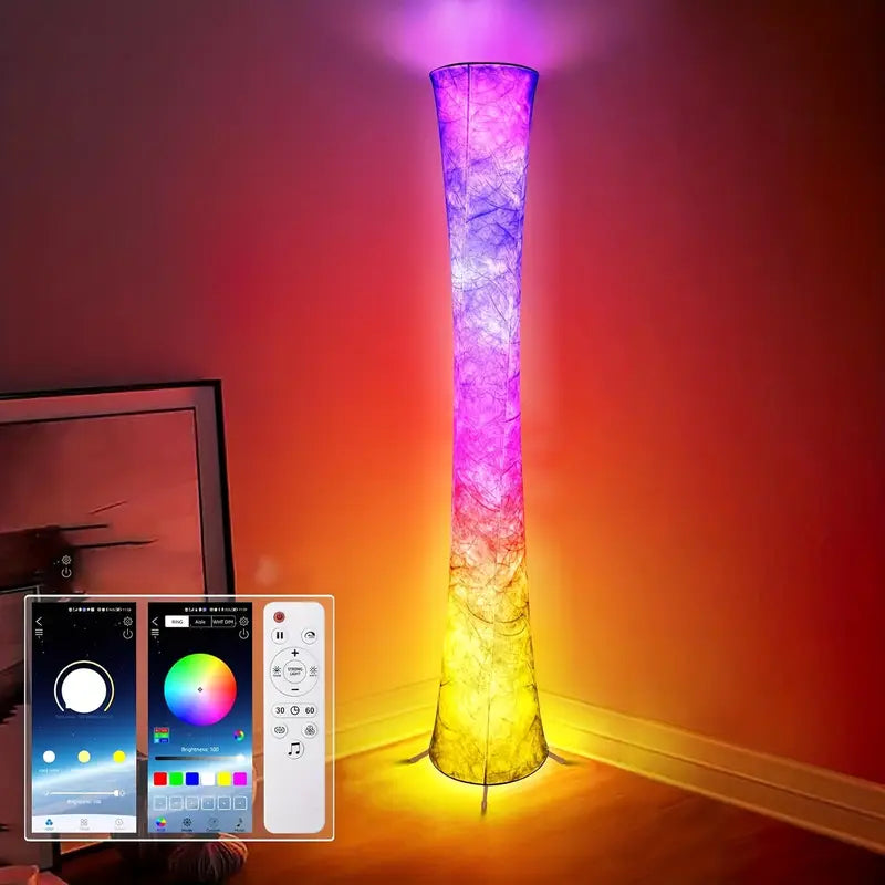 2 - 61" Smart RGB LED Floor Lamp with White Fabric Shade & Music Sync