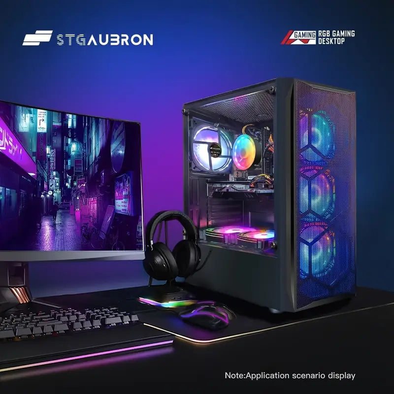 STGAubron Gaming PC Desktop Computer, Core I7 Up To 3.9GHz, Radeon RX 580 8G Graphics, 16G RAM, 512G SSD, WiFi 6, Bluetooth 5.0, RGB Fan X6, Windows 11 Home