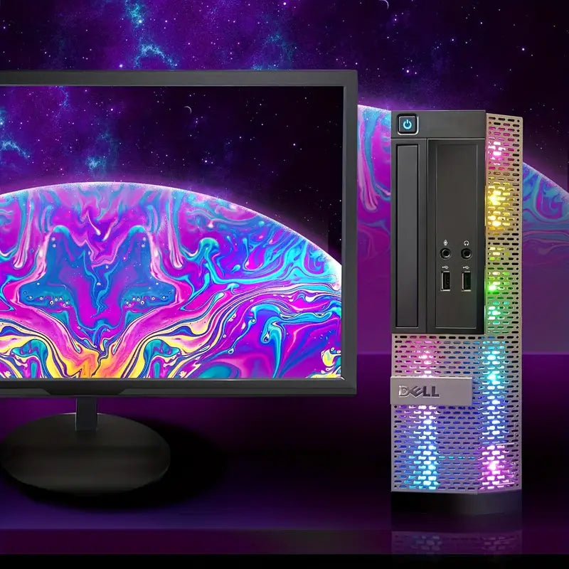 Complete Stater Kit! Dell OptiPlex RGB Desktop Computer PC, Core I7 Up to 3.8GHz, 16G RAM, 512G SSD, New 22 Inch FHD LED Monitor, RGB Keyboard & Mouse, RGB BT Sound Bar, Webcam, WiFi, BT 5.0, Win 11 Pro Renewed