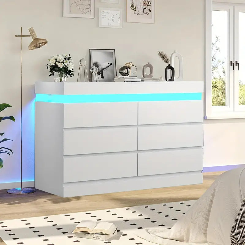 6-Drawer Modern Dresser With Power Outlet & LED Lighting