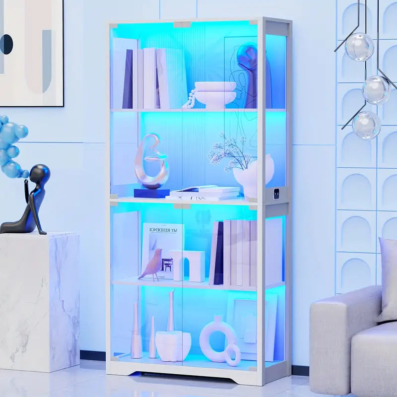 Glass Display Cabinet with 3 Color LED Lighting