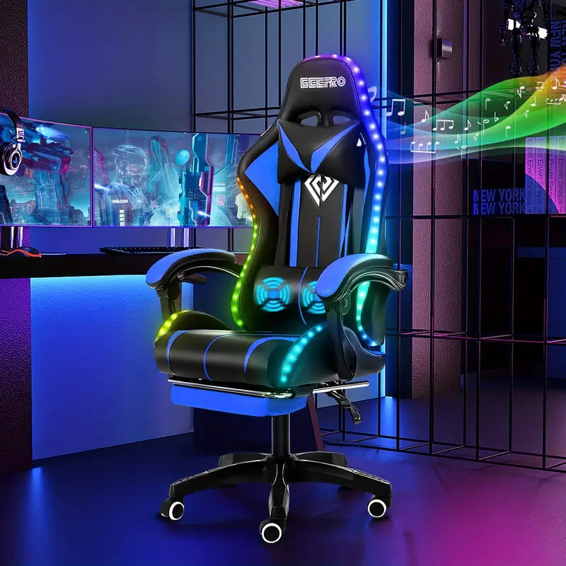 Gaming Chair with Speakers, Massage & LED lights