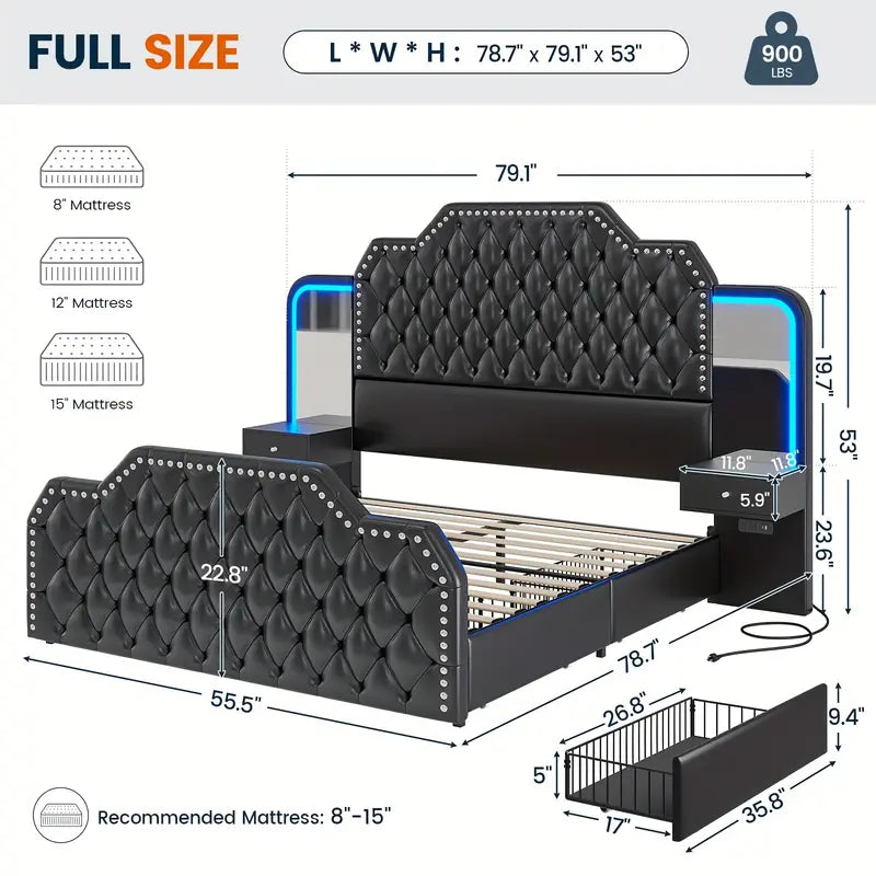 Full Size LED Mirror Bed Frame