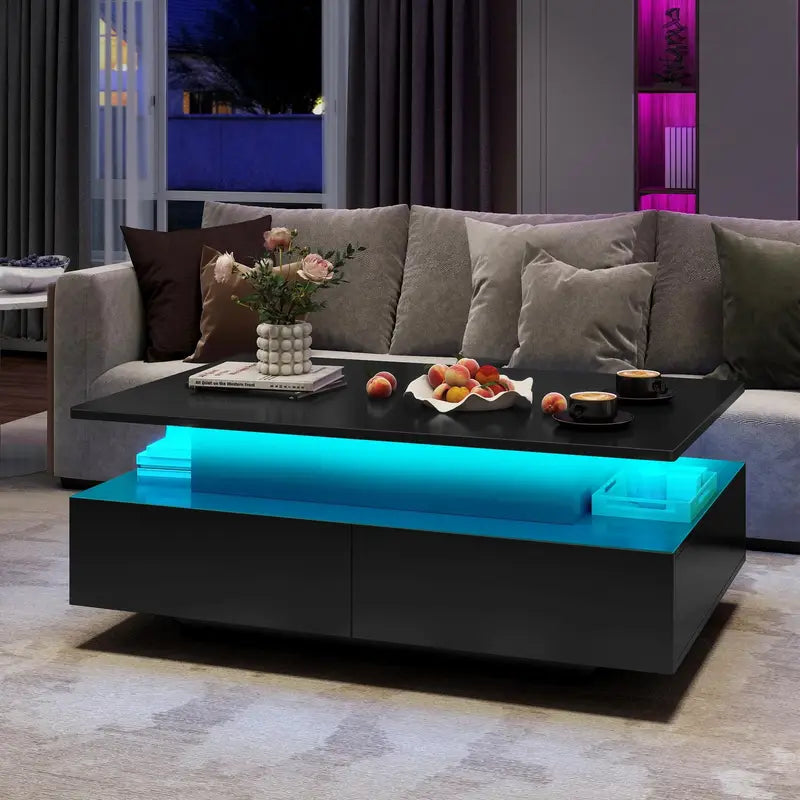 Modern Lift - Top Coffee Table with Spacious Drawers & LED lighting