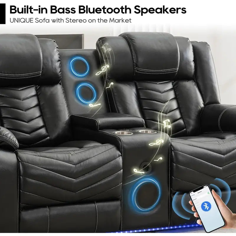 Recliner Sofa Set with Wireless Charger for Living Room, Leather 3 Seater Reclining Sofa and Loveseat