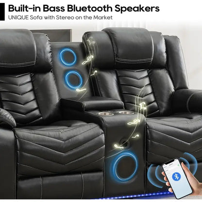 Recliner Sofa Set with Wireless Charger for Living Room, Leather 3 Seater Reclining Sofa and Loveseat