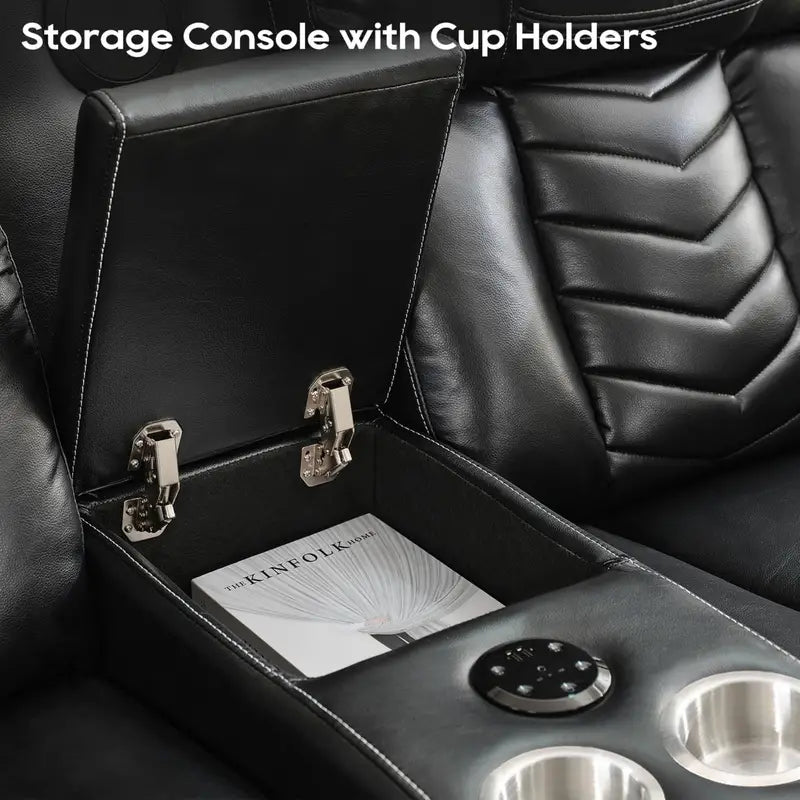 Recliner Sofa Set with Wireless Charger for Living Room, Leather 3 Seater Reclining Sofa and Loveseat