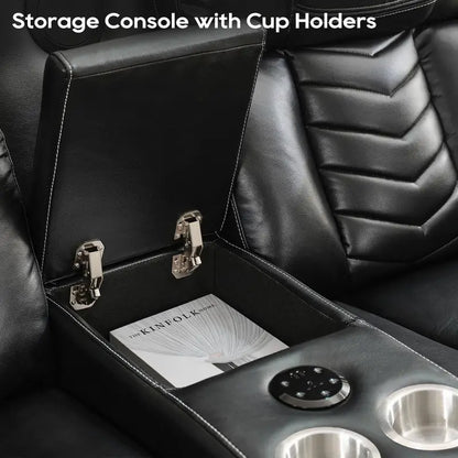 Recliner Sofa Set with Wireless Charger for Living Room, Leather 3 Seater Reclining Sofa and Loveseat