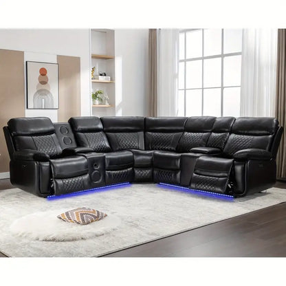 Power Reclining Sectional Recliner With Bass Speaker LED Light