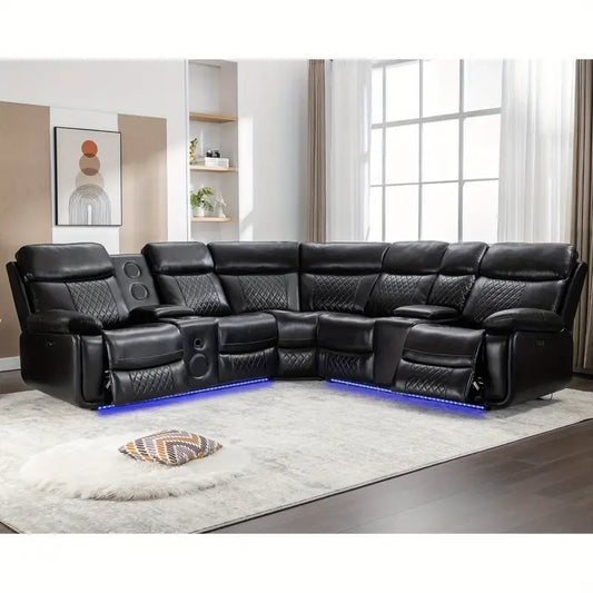 Power Reclining Sectional Recliner With Bass Speaker LED Light