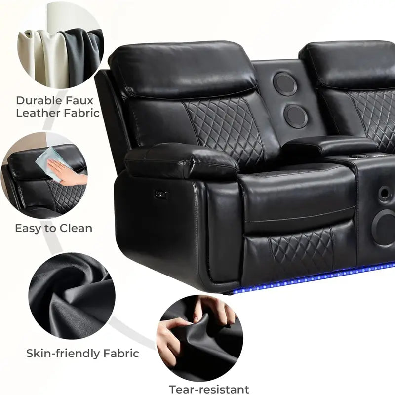 Power Reclining Sectional Recliner With Bass Speaker LED Light