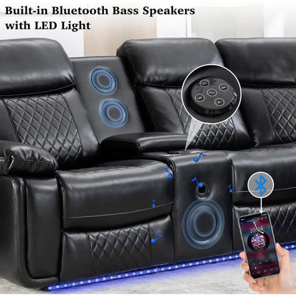 Power Reclining Sectional Recliner With Bass Speaker LED Light