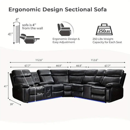 Power Reclining Sectional Recliner With Bass Speaker LED Light
