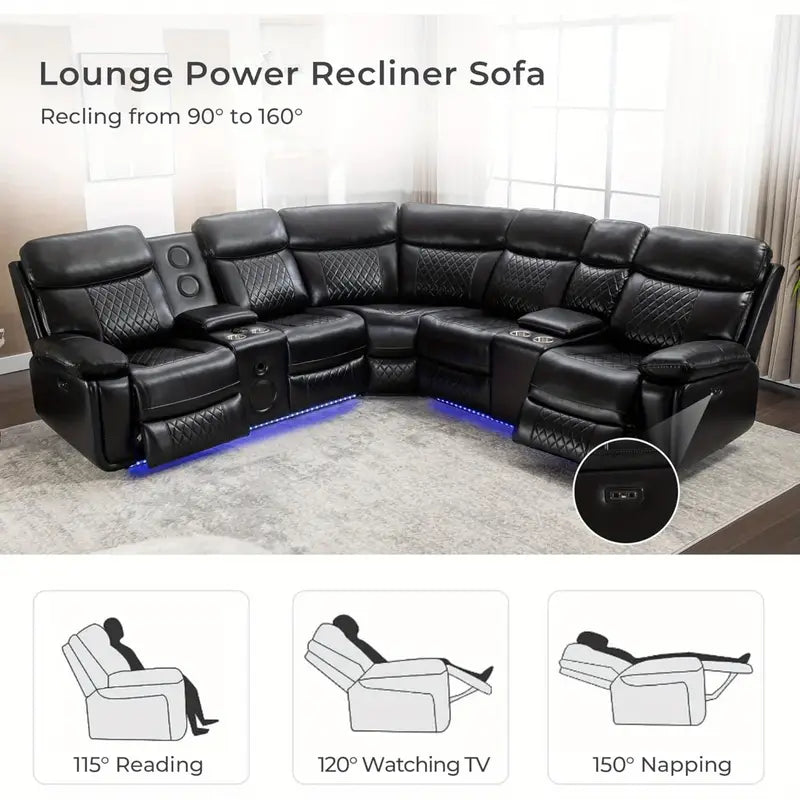 Power Reclining Sectional Recliner With Bass Speaker LED Light