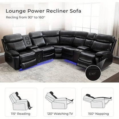 Power Reclining Sectional Recliner With Bass Speaker LED Light