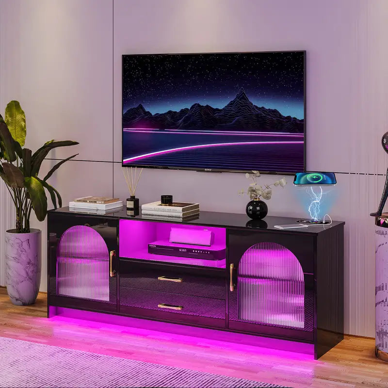 LED TV Stand with Wireless Charging Station for TVs up to 75 Inch