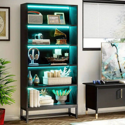 Heavy Duty Free-Standing Library Bookshelf with LED Lights