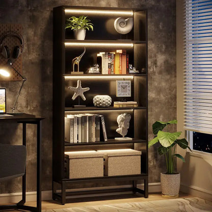 Heavy Duty Free-Standing Library Bookshelf with LED Lights
