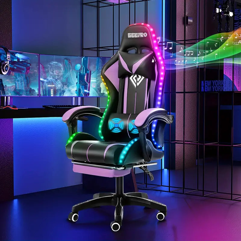 Gaming Chair with Speakers, Massage & LED lights