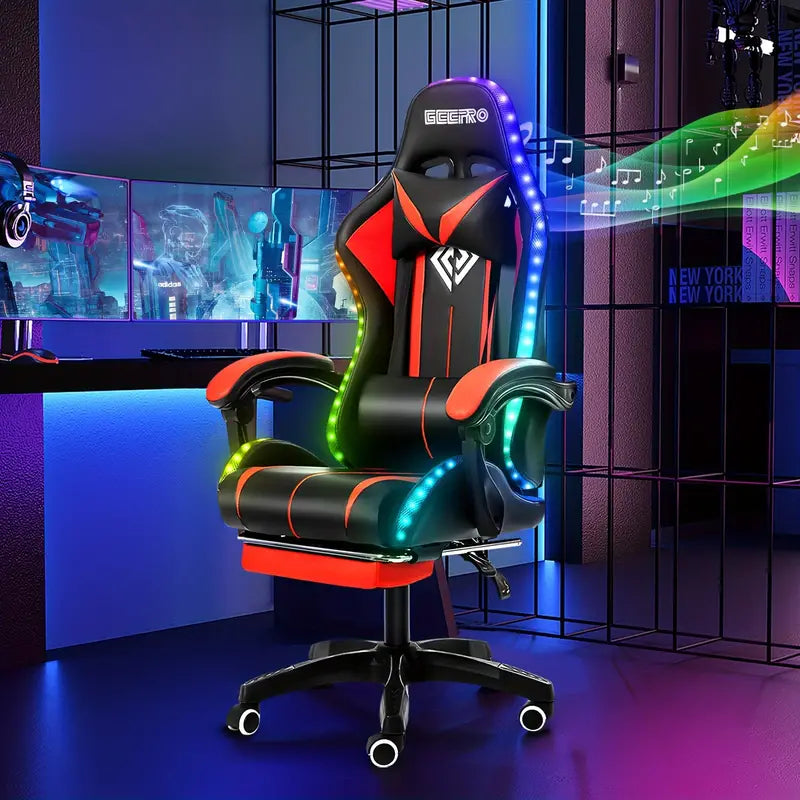 Gaming Chair with Speakers, Massage & LED lights