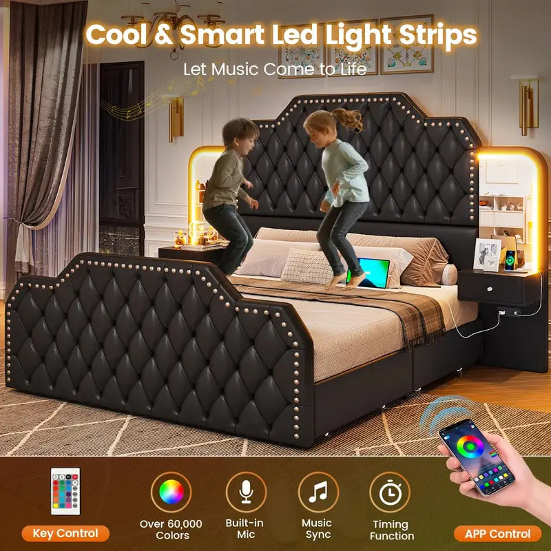 Full Size LED Mirror Bed Frame