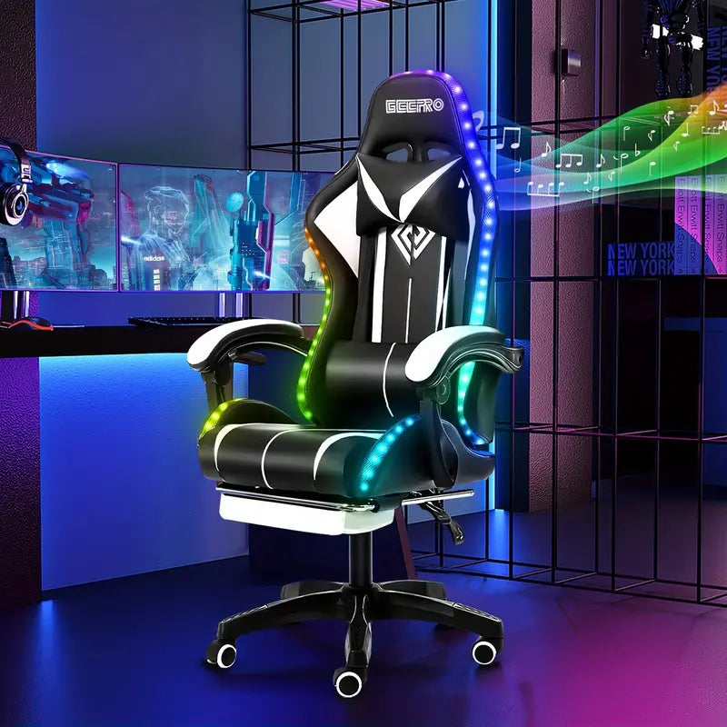 Gaming Chair with Speakers, Massage & LED lights
