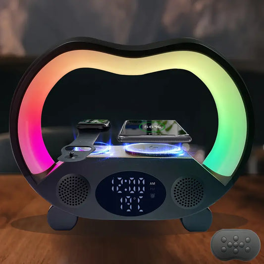 6-in-1 Wireless Speaker, Alarm Clock, Wireless Charging For Phone & Watch, Temperature Display
