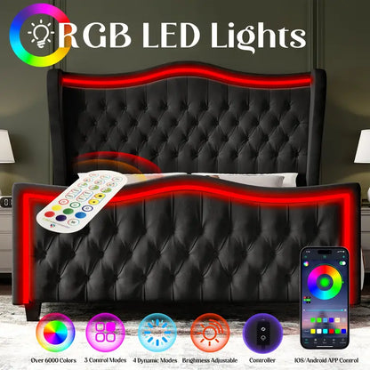 Platform Bed Frame Featuring Integrated LED Lighting Queen/King