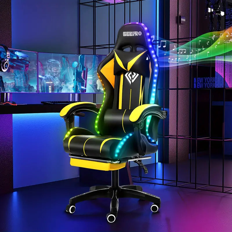 Gaming Chair with Speakers, Massage & LED lights