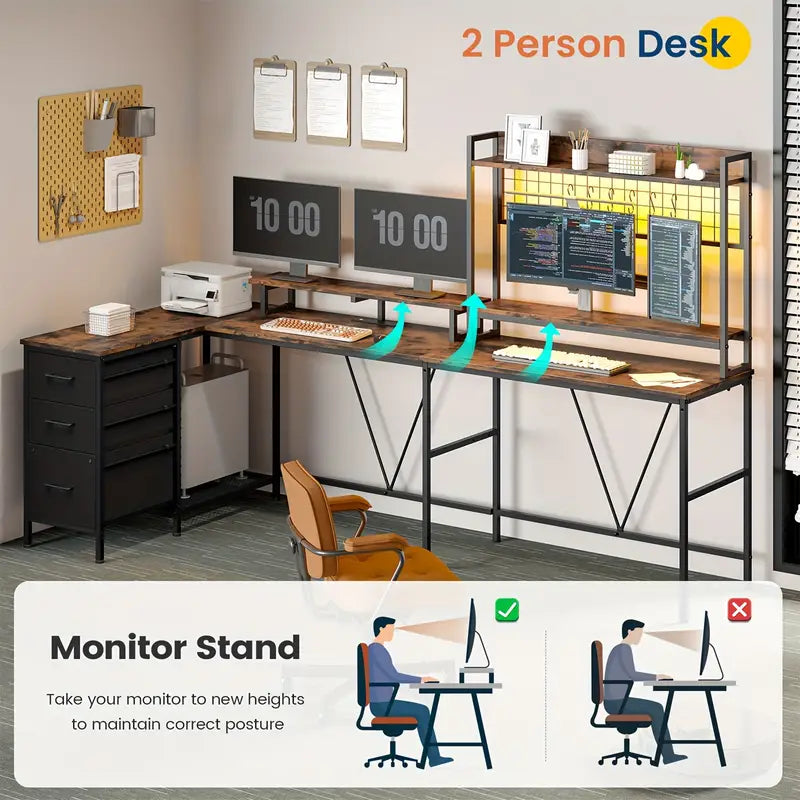 Reversible Gaming Desk with Charging Station & Drawers