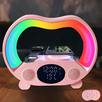 6-in-1 Wireless Speaker, Alarm Clock, Wireless Charging For Phone & Watch, Temperature Display