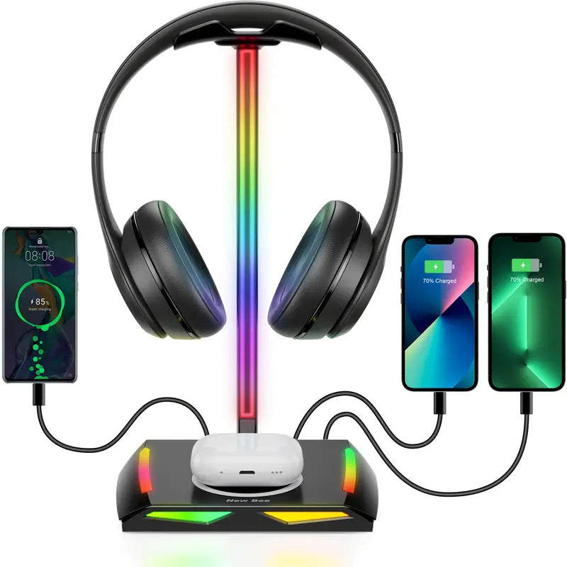 RGB Headphone Stand with USB - Charging Dock