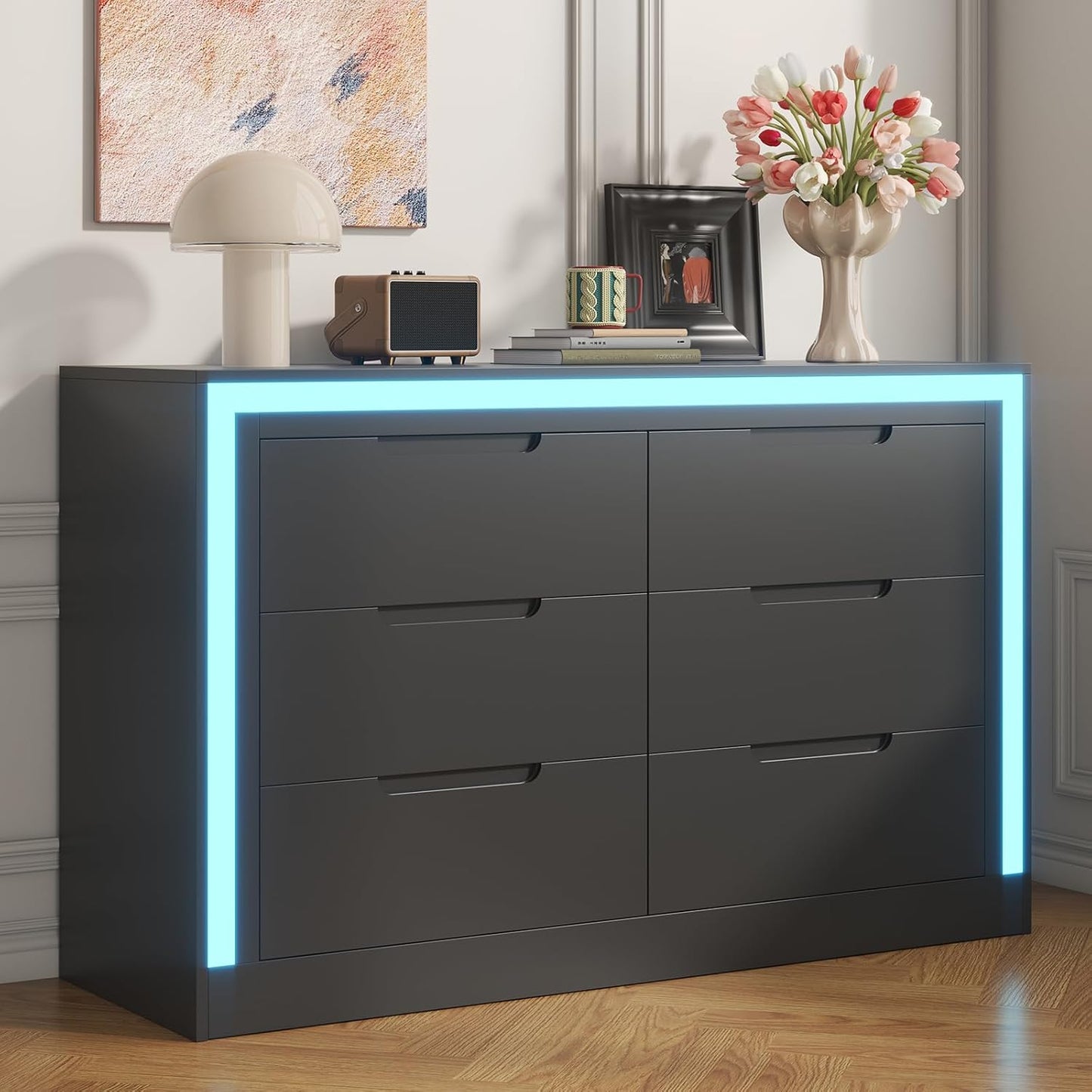 6 Drawer Storage Dresser With LED Light Bar
