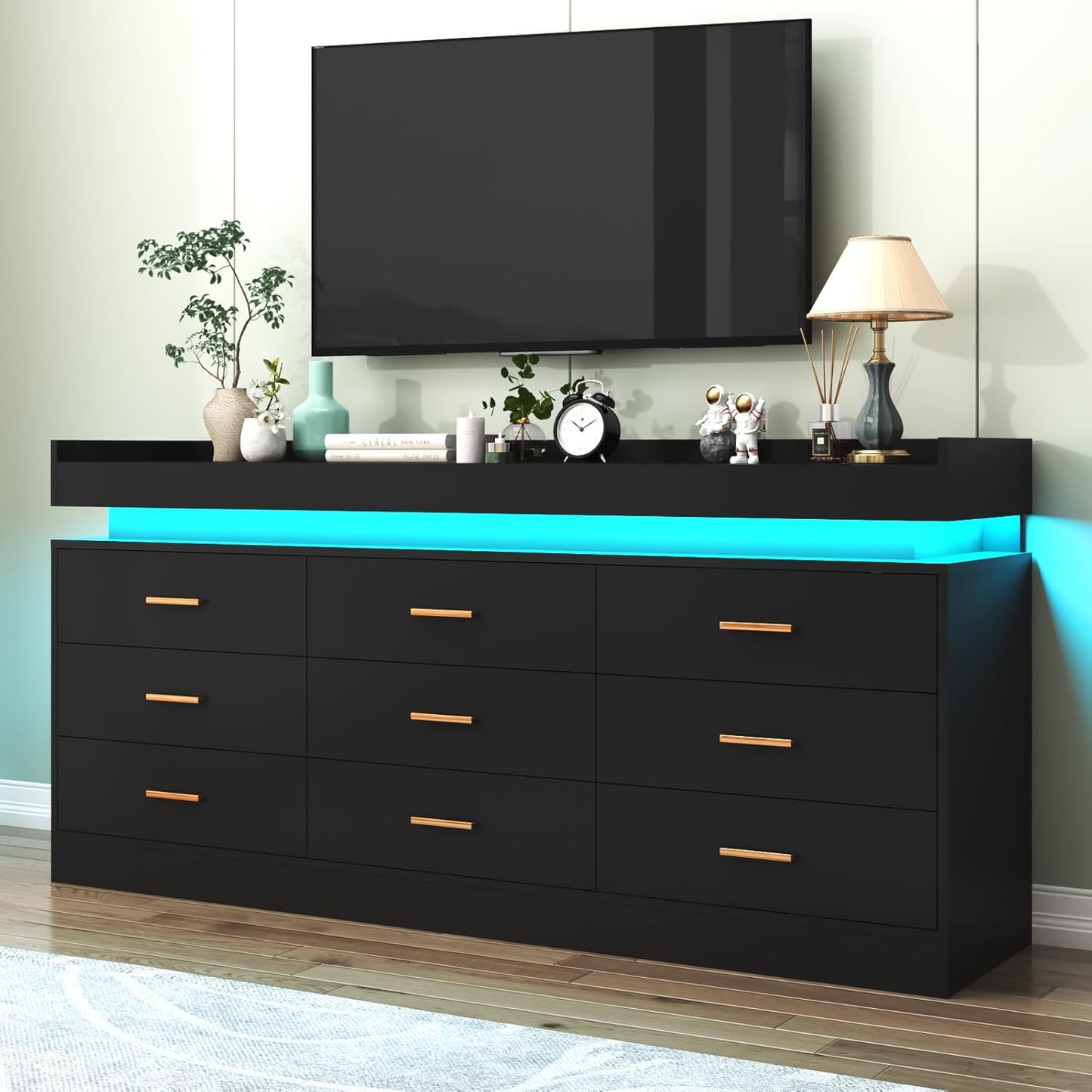 9 Drawer Dresser with LED Light and Charging Station
