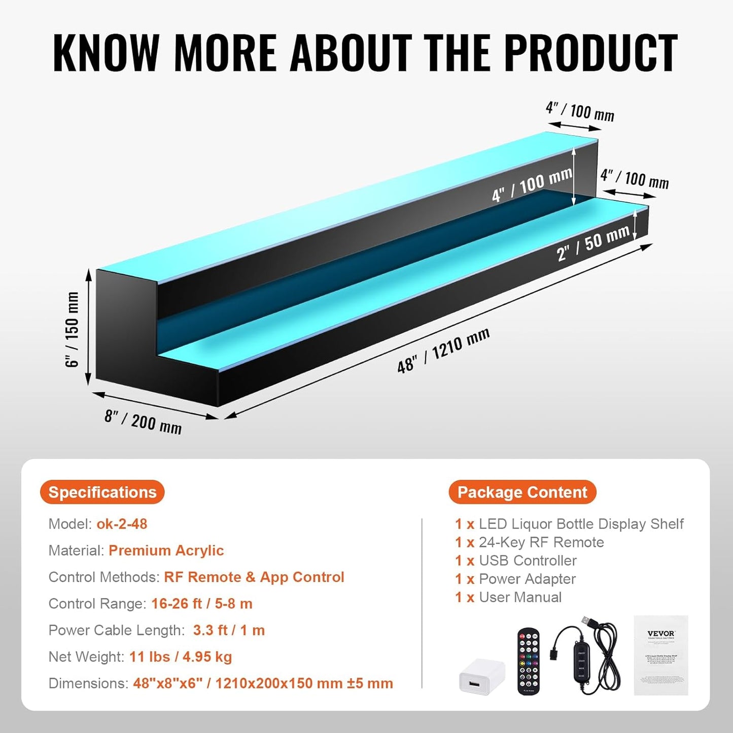 LED Lighted Liquor Bottle Display, 2 Tiers 48 Inch