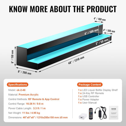 LED Lighted Liquor Bottle Display, 2 Tiers 48 Inch