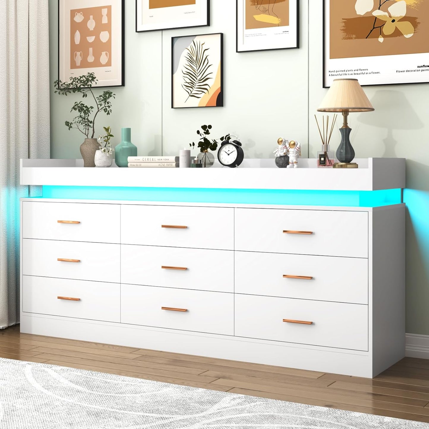 9 Drawer Dresser with LED Light and Charging Station