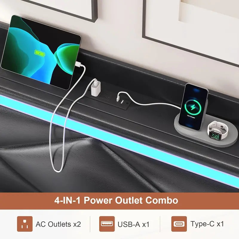 Queen Size Bed Frame with Storage Headboard and Drawers