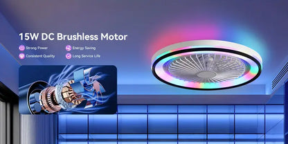 19-Inch Modern Ceiling Fan With RGB Color Changing Light