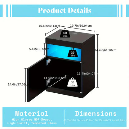 Set of 2, LED Nightstand with Wireless Charging Station