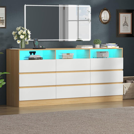 9 Drawer Dresser with Power Outlet and LED