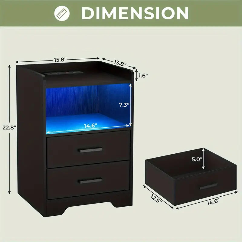 Set Of 2 LED Nightstands With Charging Station
