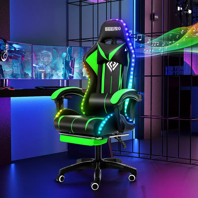 Gaming Chair with Speakers, Massage & LED lights