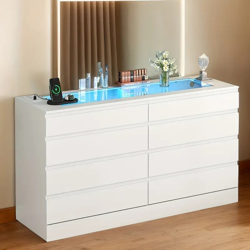 8-Drawer Dresser with Glass Top & Power Outlet