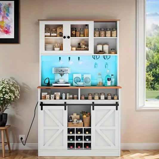 Spacious Bar Cabinet with Wine Glass Holder and LED Lighting
