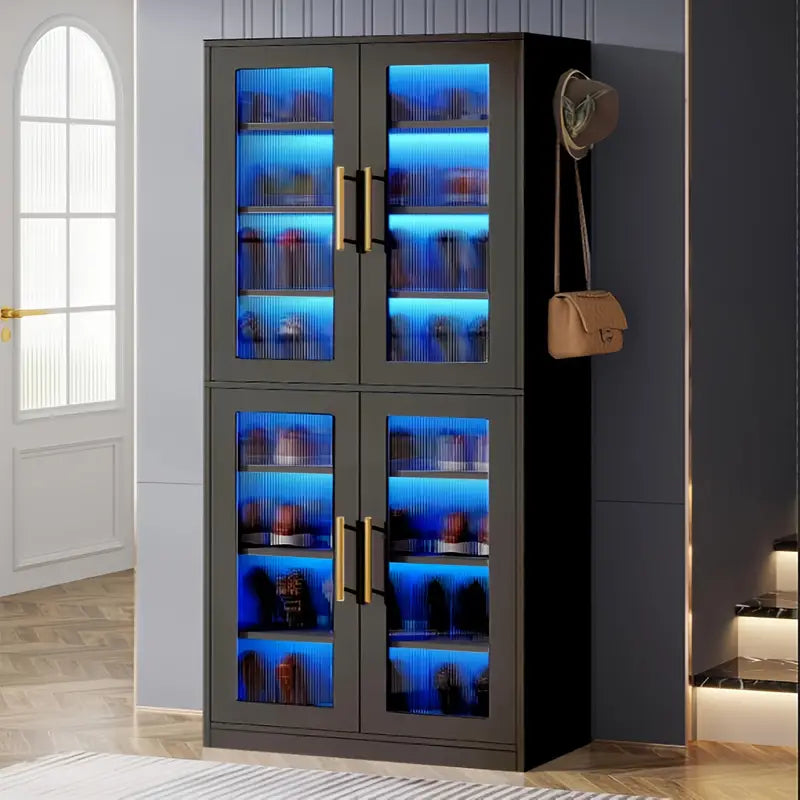 Shoe Storage Tall Cabinet With Adjustable Shelves & LED Lights