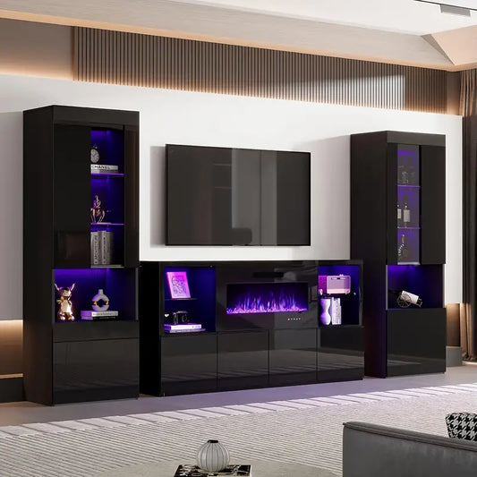 High End 3 Piece Black High Gloss Media Center