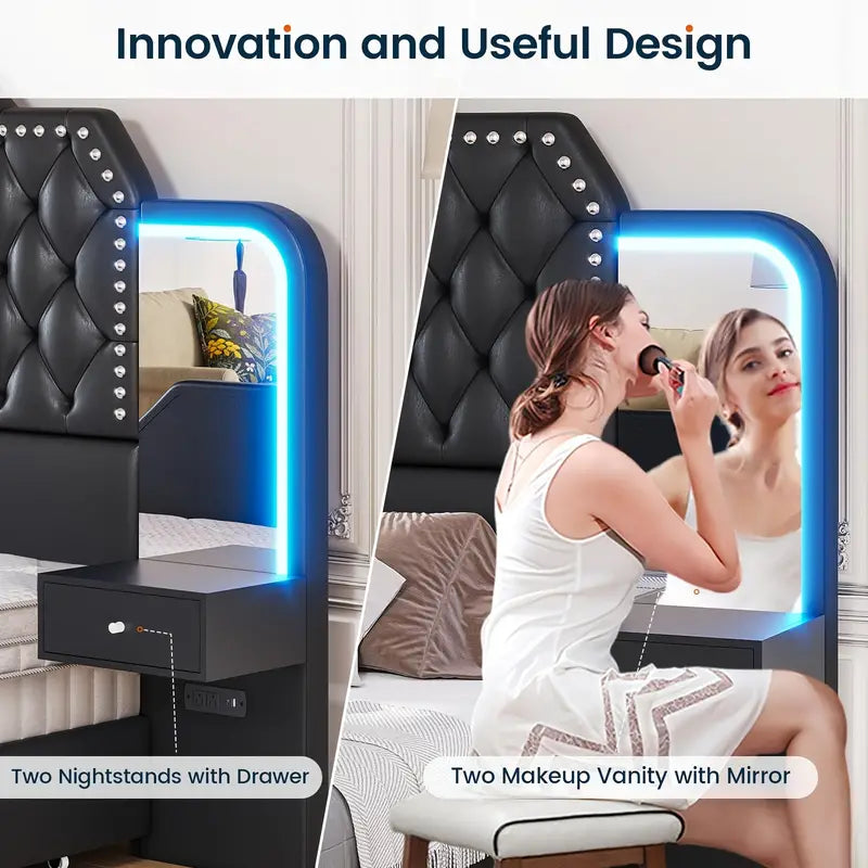 Full Size LED Mirror Bed Frame