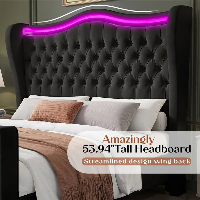 Platform Bed Frame Featuring Integrated LED Lighting Queen/King